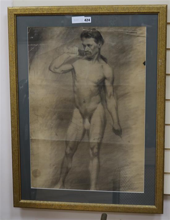 English School c.1900 Study of a standing male nude 67 x 47cm